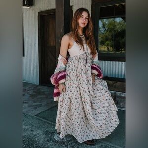 Three Bird Nest Cream Floral Smocked Maxi Dress
